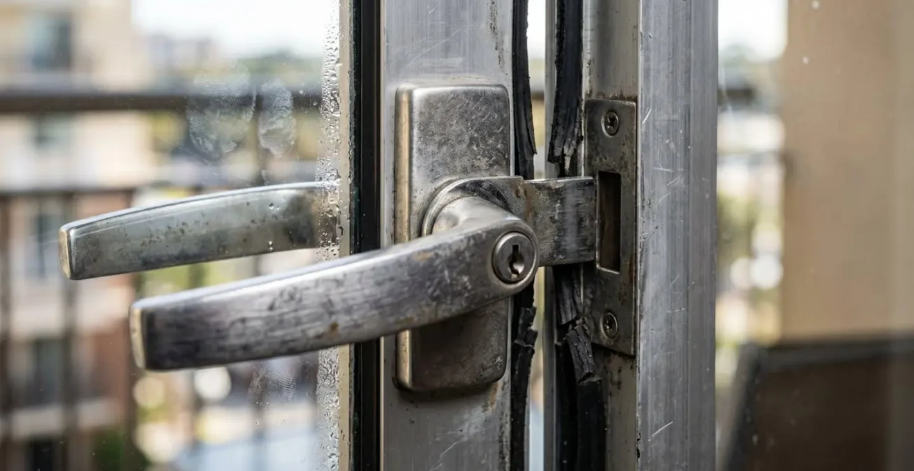 Vue d'ensemble d'un balcon d'hôtel montrant les points vulnérables de sécurité