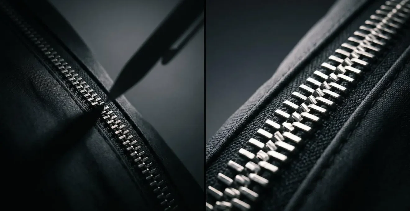 Comparaison entre fermeture éclair standard et renforcée sur valise