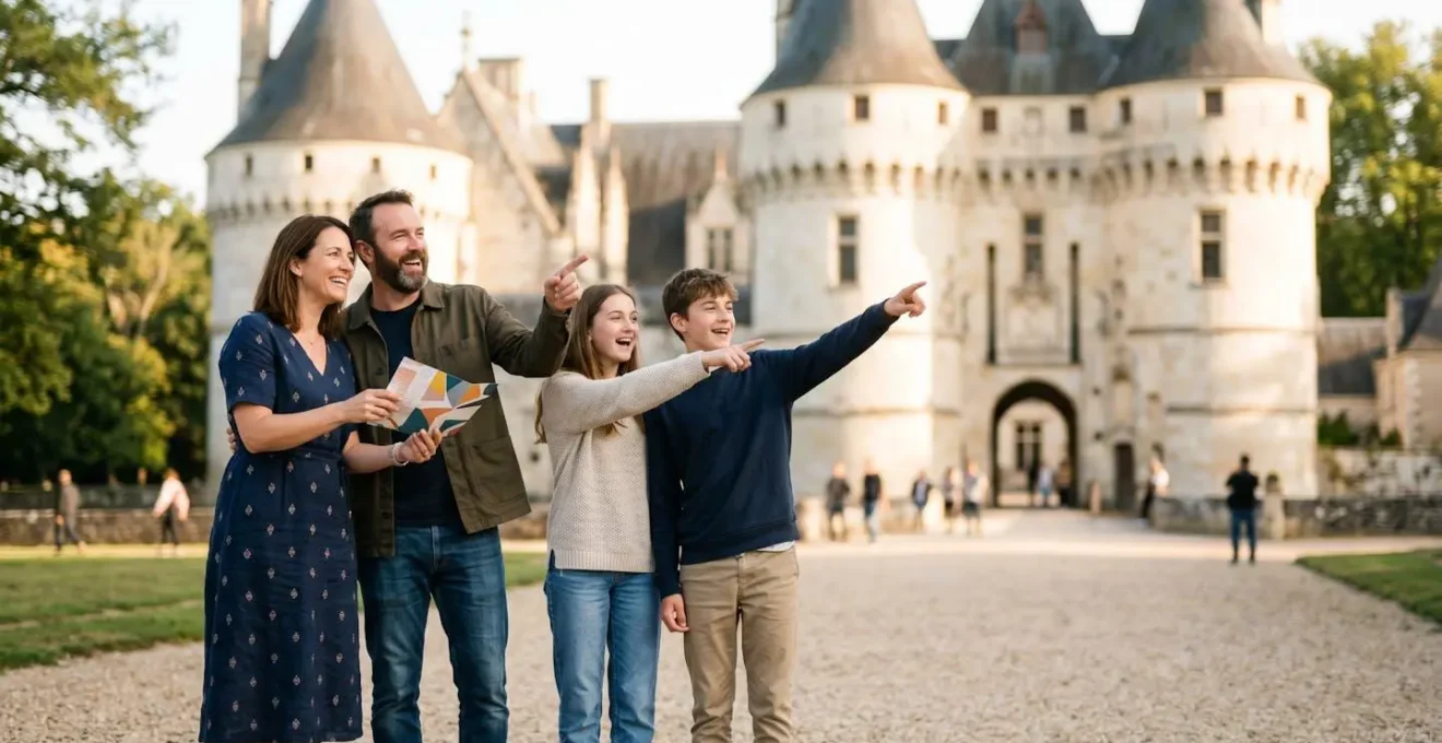 Famille calculant le budget optimal pour visiter les châteaux de la Loire