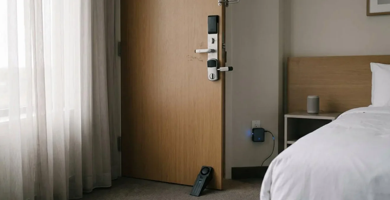 Dispositifs de sécurité portables installés sur une porte de chambre d'hôtel