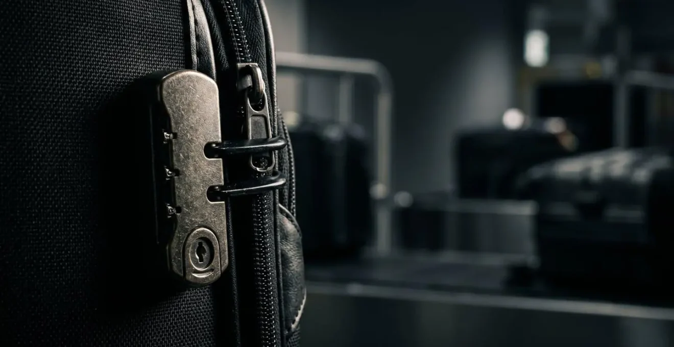 Gros plan sur un système de verrouillage TSA installé sur une valise rigide
